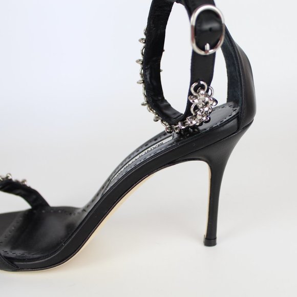 NEW MANOLO BLAHNIK Rekik Leather Chain Heeled Sandals - Picture 11 of 16